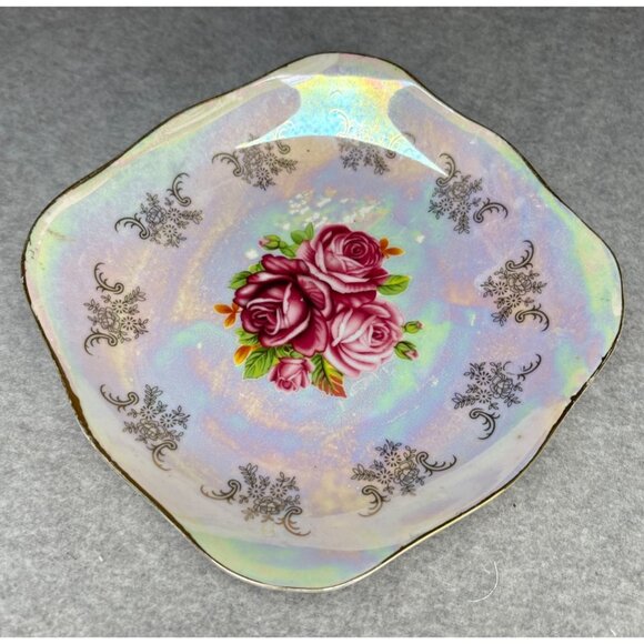 Vintage Gold Coast Iridescent Pearl Lusterware Salad Plate with 7" Pink Rose Des - Picture 2 of 8